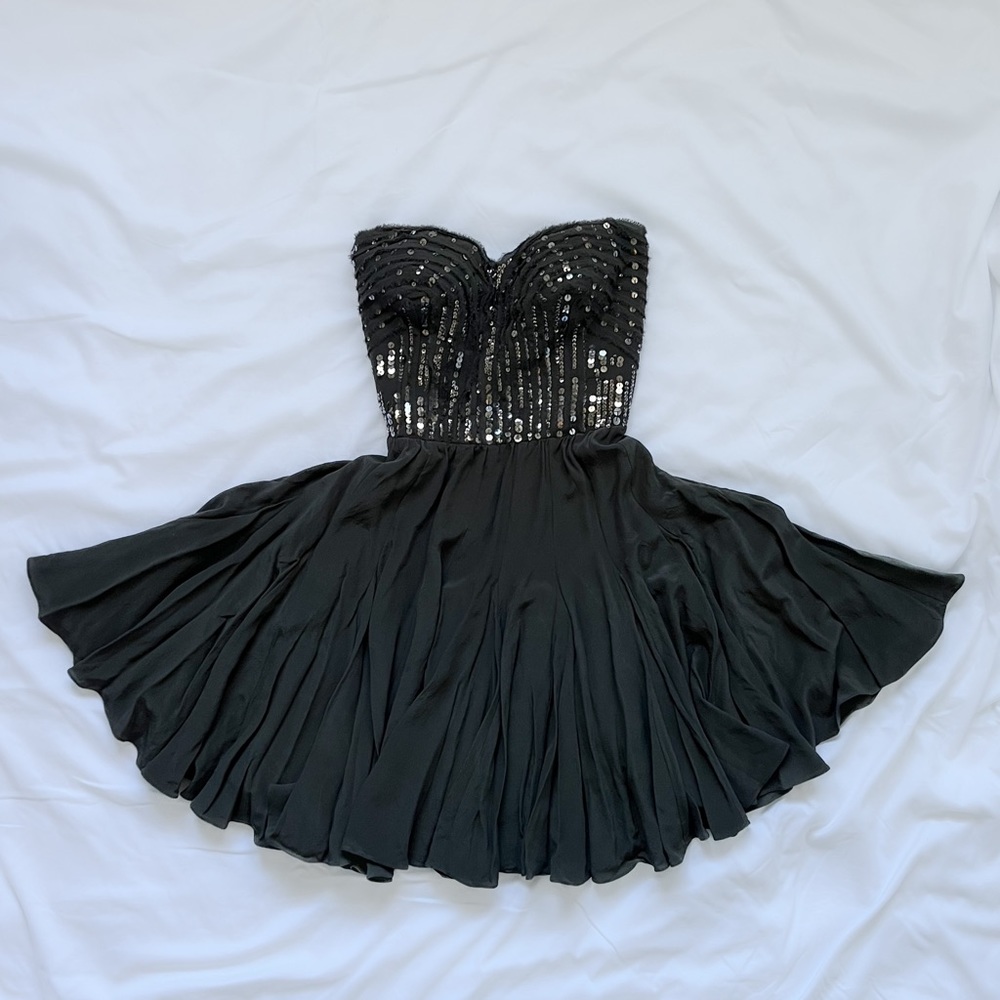 Rebecca Taylor Sequin Strapless Chiffon Mini Dress